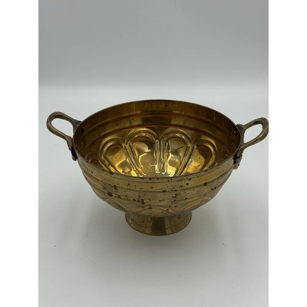 Vintage Brass Footed Bowl with Handles - Grapes